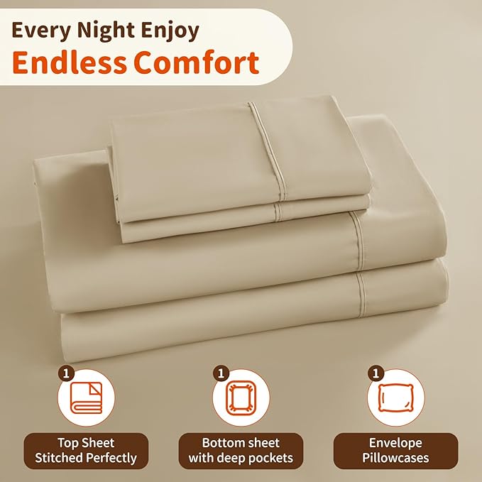 LBRO2M 1000 Thread Count 100% Egyptian Cotton Sheets Set Twin, 3 Piece Sets Bed - Image 5