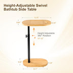 Bamboo Bathtub Side Table, 360° Swivel Height Adjustable Freestanding Bath - Image 2