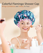 mikimini Large Shower Cap for Women Long Hair, Flamingo Shower Caps - Image 6