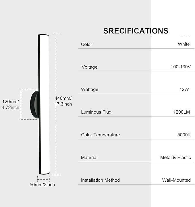 OOWOLF 4 Pack Bathroom Vanity Light, Adjustable Brightness 12W 17.3inch - Image 6