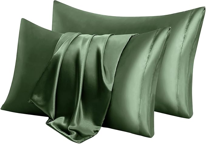 Aormenzy Satin Pillow Cases for Women Standard Size Set of 2, Woodland Green - Image 6