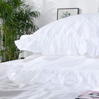 QSH Washed Cotton Ruffled King Duvet Cover Set, Vintage White Shabby Boho Chic - Image 3
