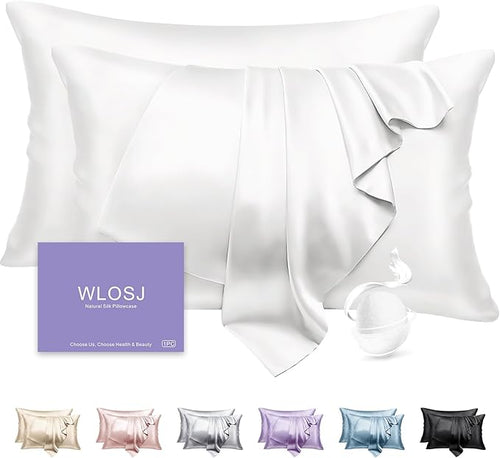 100% Silk Pillow Cases 2 Pack Queen Size Mulberry Silk Pillowcase Set of 2 by WLOSJ