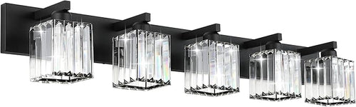 Aipsun Bathroom Vanity Light Black Light Fixtures 5 Light Crystal Vanity Light by Aipsun