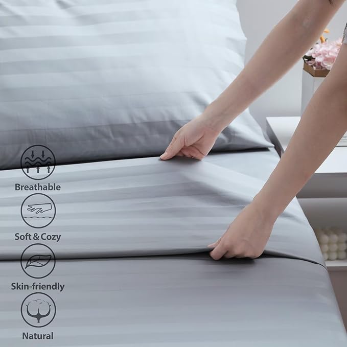 2-Pack Cotton Queen Flat Sheet Only, 600 Thread Count 100% Egyptian Cotton Top - Image 3
