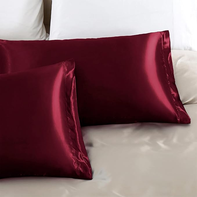 Aormenzy Satin Pillow Cases for Women Queen Size Set of 2, Burgundy Satin - Image 5
