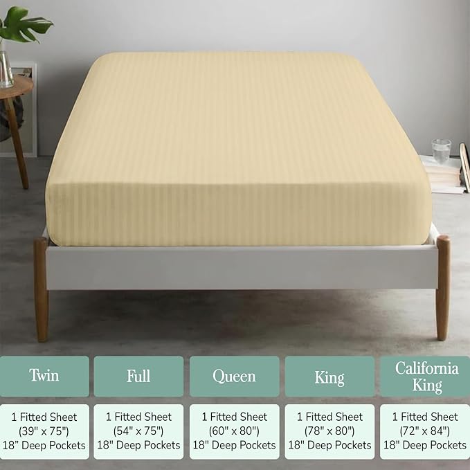 Feather & Stitch 1 Piece Fitted Sheet King Size, 100% Cotton Damask Sateen Weave - Image 6
