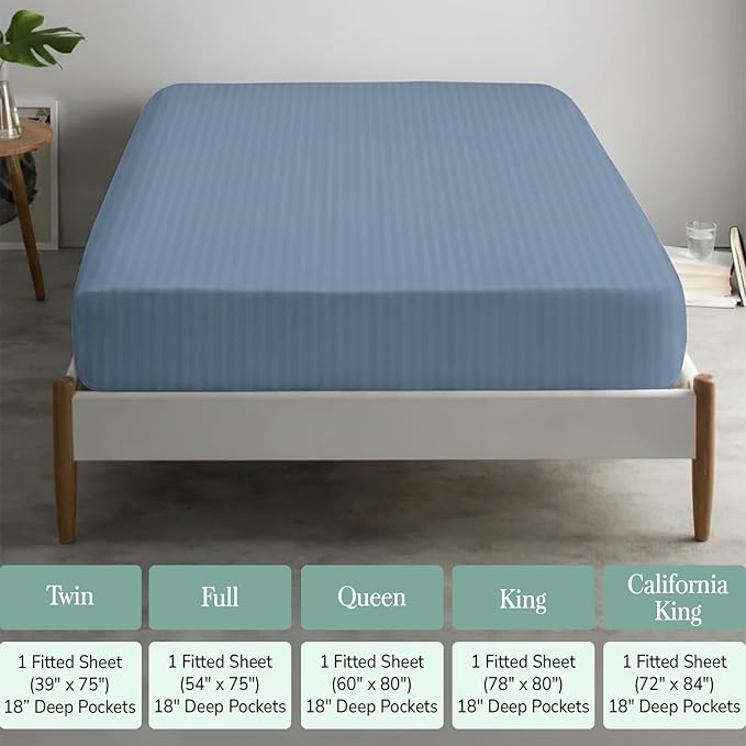 Feather & Stitch 1 Piece Fitted Sheet Full Size, 100% Cotton Damask Sateen Weave - Image 6