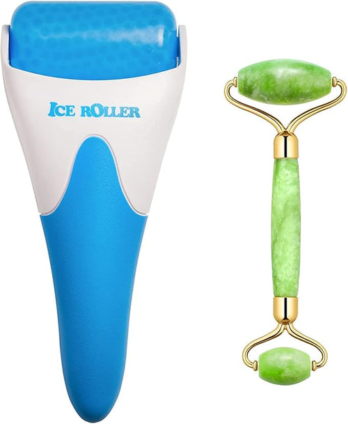 AECW 2 in 1 Ice Roller for Face & Eye Puffiness Relief and Jade Roller for Face by AECW