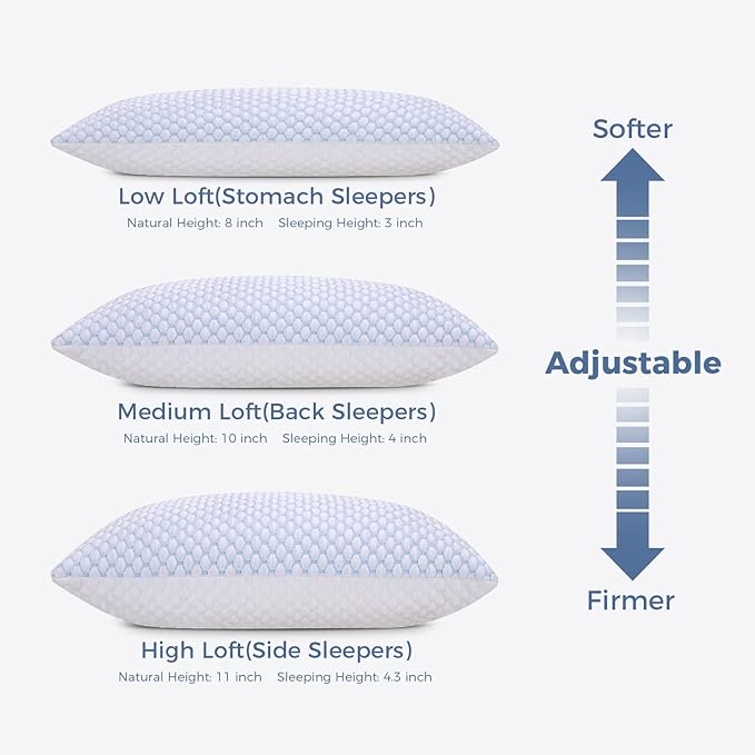 OSBED Cooling Adjustable Shredded Memory Foam Pillows Queen Size Set of 4 - Image 3