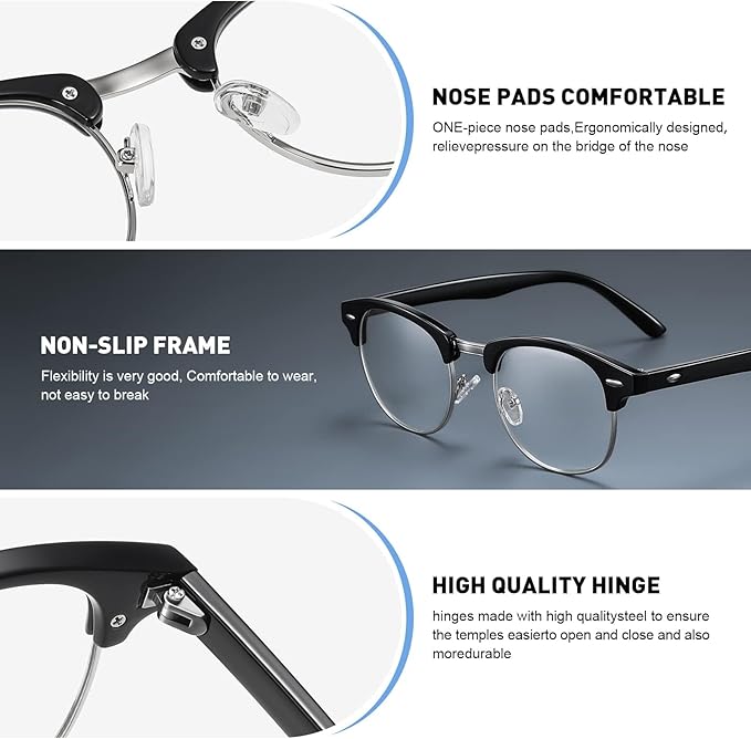 Blue Light Blocking Glasses Vintage Half Frame UV Clear Lens Anti Eyestrain - Image 3