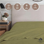 Linen Home 100% Cotton Percale Weave Fitted Sheet, Queen Size, Oil Green - Image 3