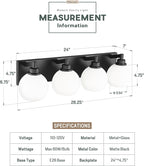 Bathroom Light Fixtures, 4 Light Matte Black Vanity Light, 26 Inch Modern Wall - Image 4