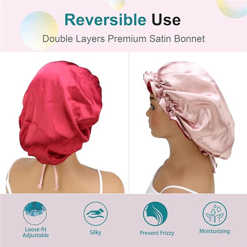 Adjustable Silk Satin Bonnet Hair Care Caps - Image 2
