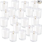 20 Pack Unscented White Clear Glass Filled Votive Candles | Soy Wax, Hand by YIH