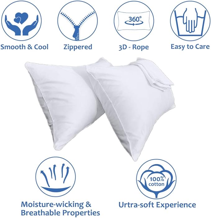 Precoco Pillow Cases Standard Size Set of 2 | 100% Cotton White Pillowcases - Image 6