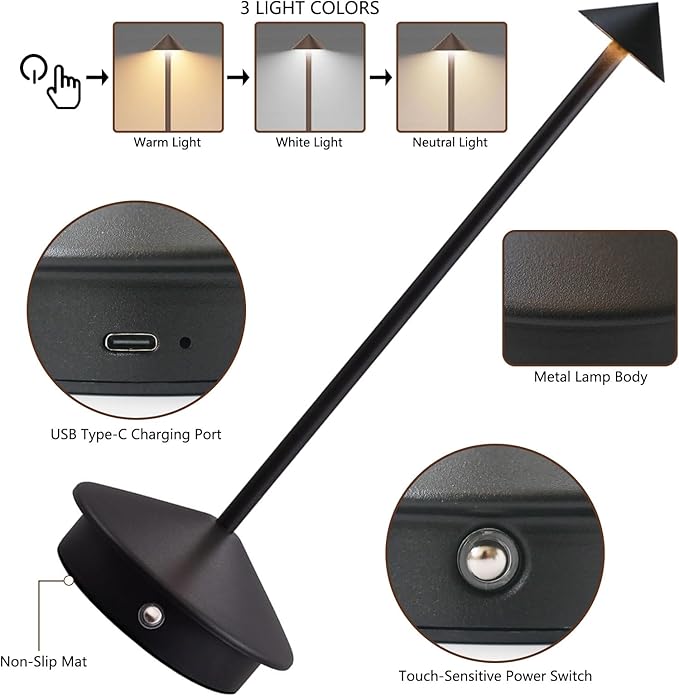 Cordless LED Table Lamp, Rechargeable 5200mAH Battery Operated Lamp - Image 5