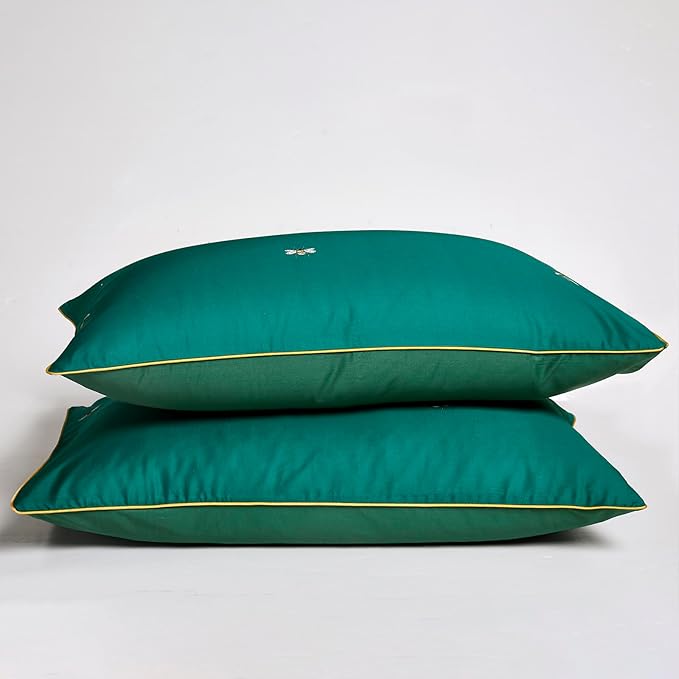 mixinni Dark Green Duvet Cover King Size, 100% Long Staple Cotton Honeybee - Image 5