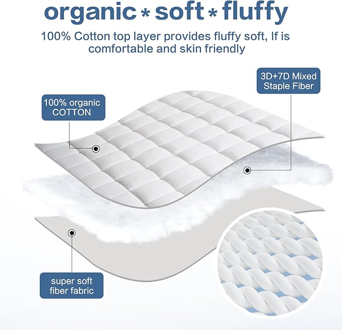 LEISURE TOWN Cotton Mattress Pad King Size Fitted Quilted Mattress Cover Pillow - Image 3
