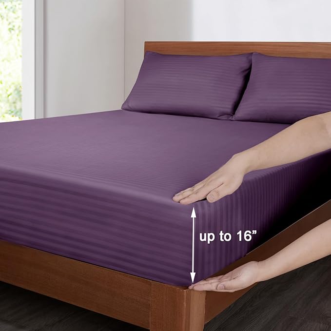 Mejoroom Striped King Size Bed Sheet Set - Image 3