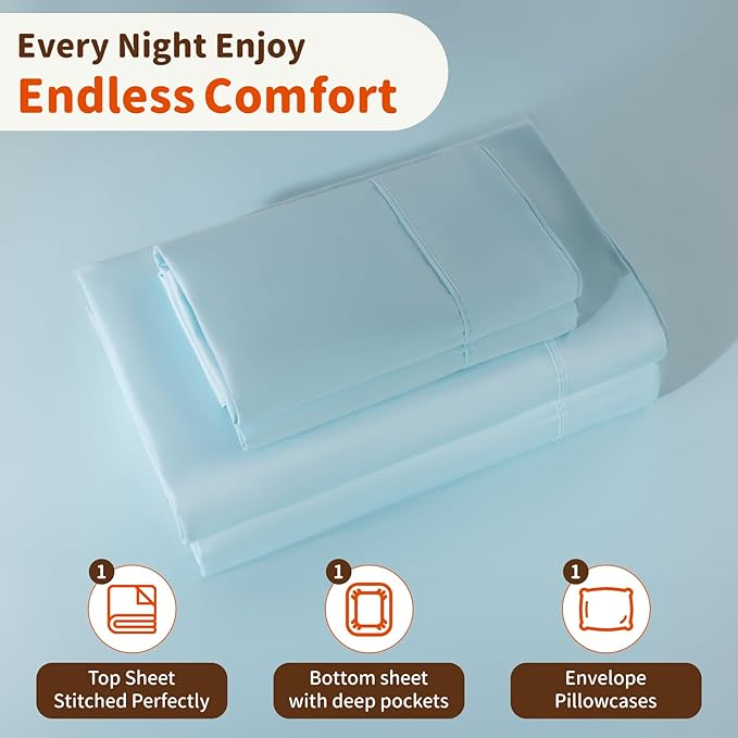 LBRO2M 1000 Thread Count 100% Egyptian Cotton Sheets Set Twin XL, 3 Piece Sets - Image 5