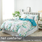 FADFAY Botanical Duvet Cover Sets Queen Size 100% Cotton Teal Green Leaves - Image 2