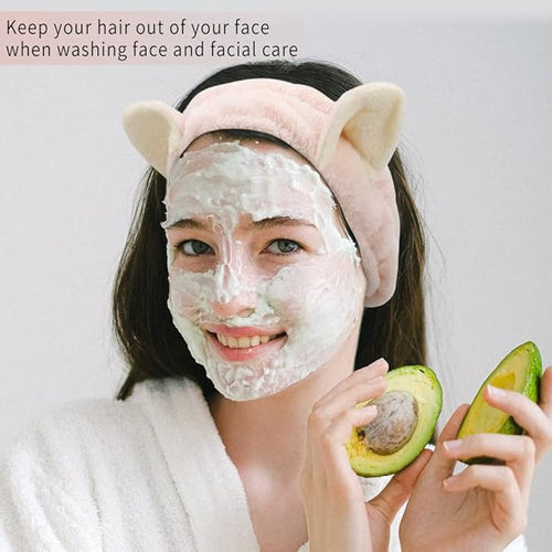 AHONEY Animals Ears Headbands, Cute Makeup Spa Fuzzy Skincare Headband - Image 2