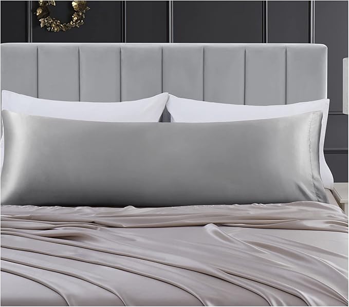 Aormenzy Satin Body Pillow Cover Set of 2, 20x54 Inches Silver Grey Case - Image 7
