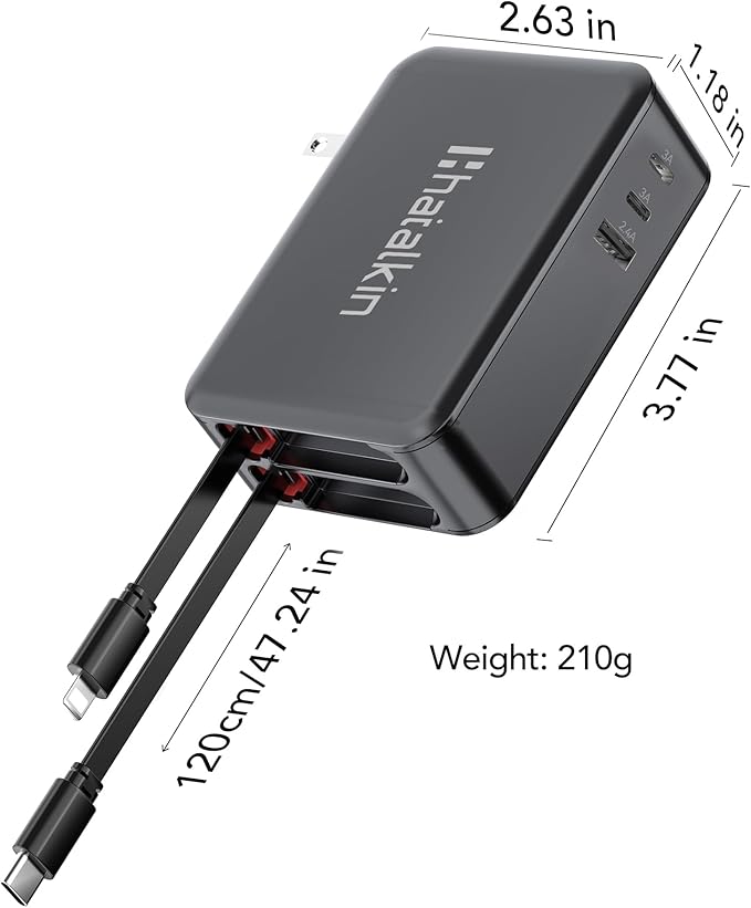 65W for MacBook Pro Charger, 5-in-1 Retractable Wall Charger Plug for iPhone 17 - Image 9