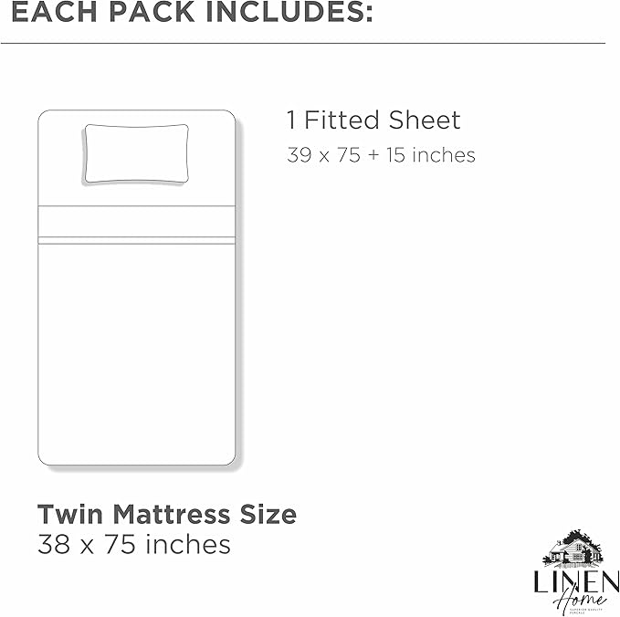 Linen Home 100% Cotton Percale Weave Fitted Sheet, Twin Size, Dark Blue - Image 6