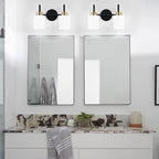 Modern Matte Black and Gold Bathroom Vanity Light Fixtures 2 Lights Milky Glass - Image 2