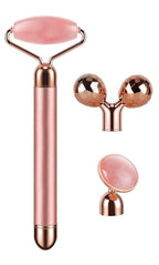 3-IN-1 Electric Jade Roller 3D Roller Facial Roller & Face Massager, Rose Quartz - Image 2