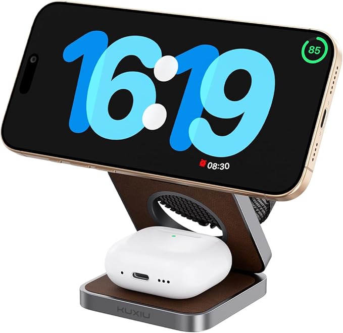 Foldable Magnetic Wireless Charger, KU XIU Aluminum Alloy 3 in 1 Charging by KUXIU