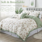 FADFAY Floral Bedding Set King/Cal King 100% Cotton Shabby and Chic Beige Green - Image 7