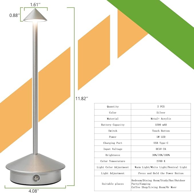 2 Pack Cordless LED Table Lamp, Rechargeable 5200mAH Battery Operated Lamp - Image 4