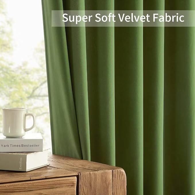 Joydeco Green Velvet Curtains 96 inch 2 Panel, Room Darkening Super Soft Velvet - Image 7