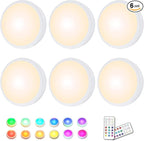 HELPLEX LED Puck Lights with Remote, 6 Pack Color Changing RGBW Stick-On Light by HELPLEX