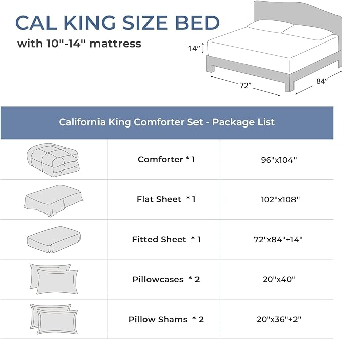 Sasttie California King Comforter Set, 7 Pieces Cal King Bed in a Bag, Complete - Image 7