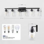6-Light Black Vanity Lights 38'' Modern Bathroom Vanity Lighting Fixtures Above - Image 5