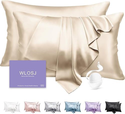 100% Silk Pillow Cases 2 Pack Standard Size Mulberry Silk Pillowcase Set of 2 by WLOSJ