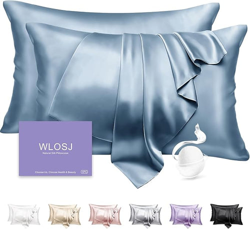 100% Silk Pillow Cases 2 Pack Standard Size Mulberry Silk Pillowcase Set of 2 by WLOSJ