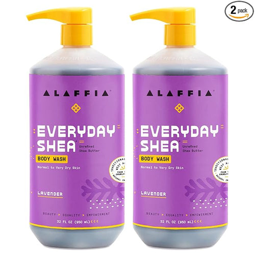 Alaffia Body Wash, EveryDay Shea, Lavender 2-Pack – Gentle Skin Cleanser by Alaffia