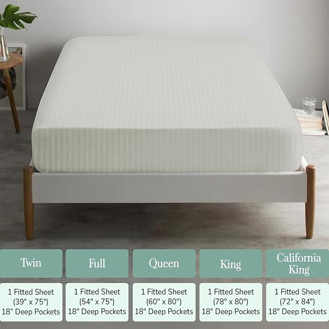 Feather & Stitch 1 Piece Fitted Sheet Full Size, 100% Cotton Damask Sateen Weave - Image 6