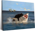 BFKDKG Framed Black Cat Wall Art, Funny Quirky Cat and Shark Pictures Canvas by BFKDKG