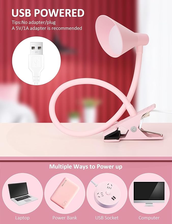 Clip on Light USB Reading Light, Eye Care Dimmable Reading Lamp Flexible Goose - Image 7