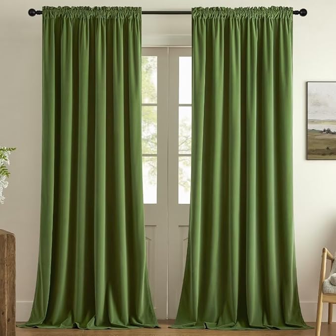 Joydeco Green Velvet Curtains 96 inch 2 Panel, Room Darkening Super Soft Velvet by JOYDECO