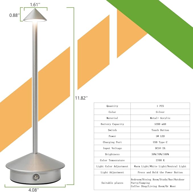 Cordless LED Table Lamp, Rechargeable 5200mAH Battery Operated Lamp - Image 4