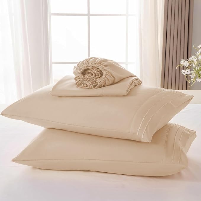ROSE&RISY Khaki King Sheet Set, 4 Pieces Soft Bedding King Sheet Set, - Image 7