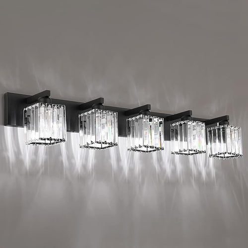 Aipsun Bathroom Vanity Light Black Light Fixtures 5 Light Crystal Vanity Light - Image 2