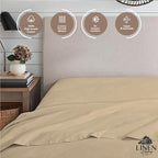 Linen Home 100% Cotton Percale Weave Fitted Sheet, Twin Size, Light Taupe - Image 3